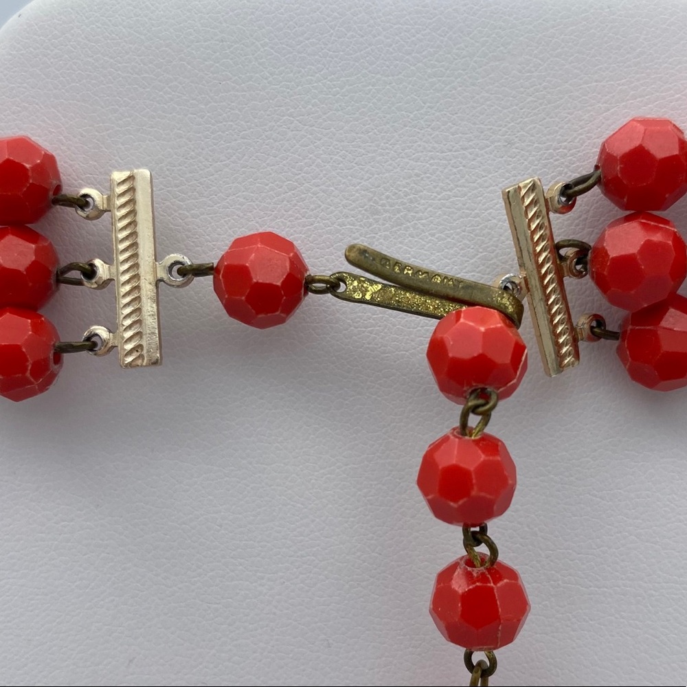 Vintage Germany Stamped Red Bead Multi Strand Nckl - Picture 10 of 14